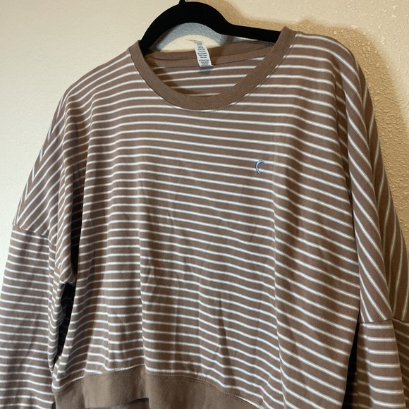 ZYIA Tops - Zyia Active Sweater Womens Size Medium Brown Striped Pullover Cropped